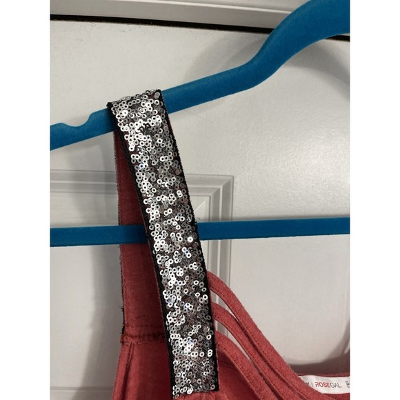 Y2K Tank Top 1X Coral Pink Sequin Trim Festival Babydoll Rave Concert Flowy - Picture 3 of 8